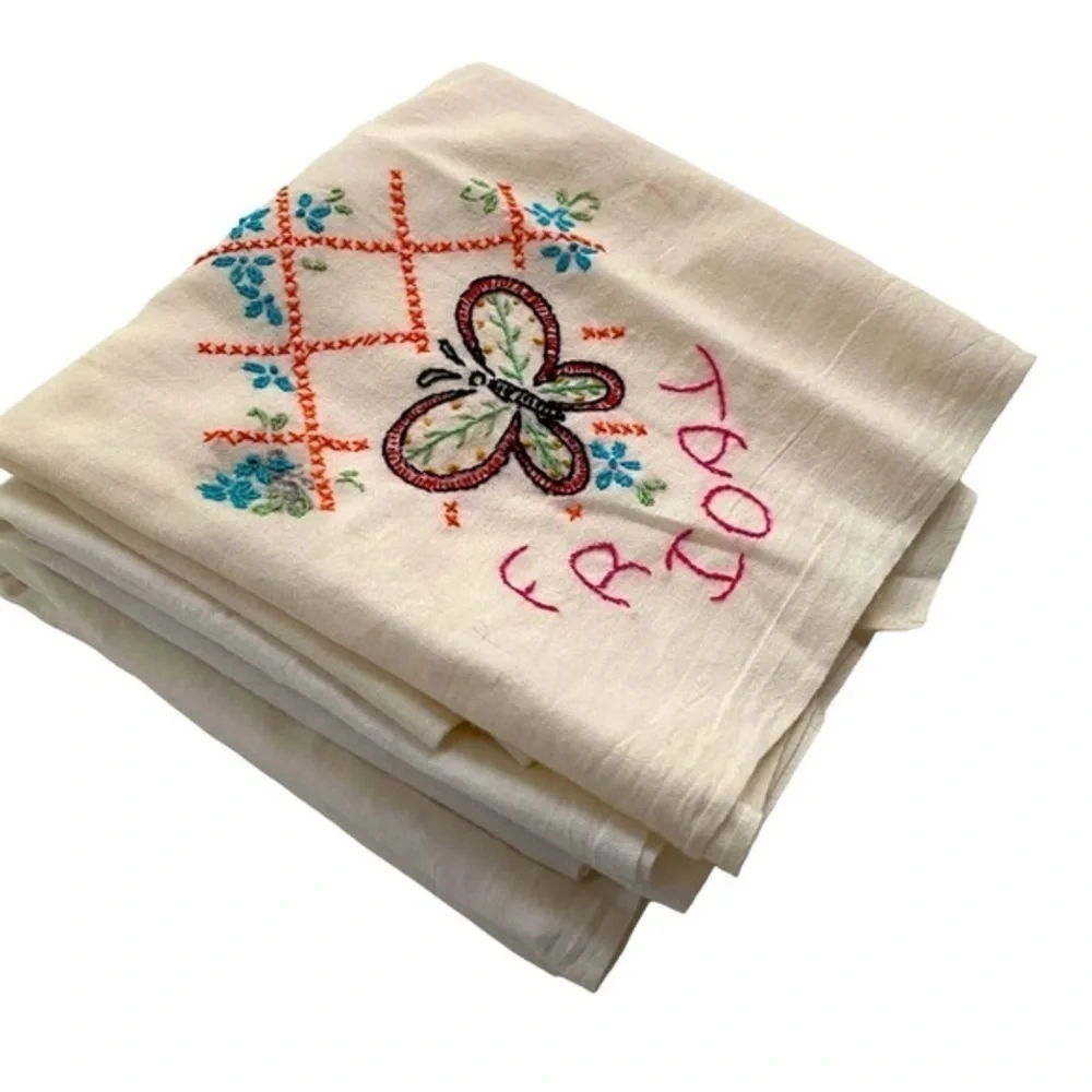 Vintage Flour Sack Embroidered Weekend Days Kitchen Towels Fri Sat Sun Butterfly